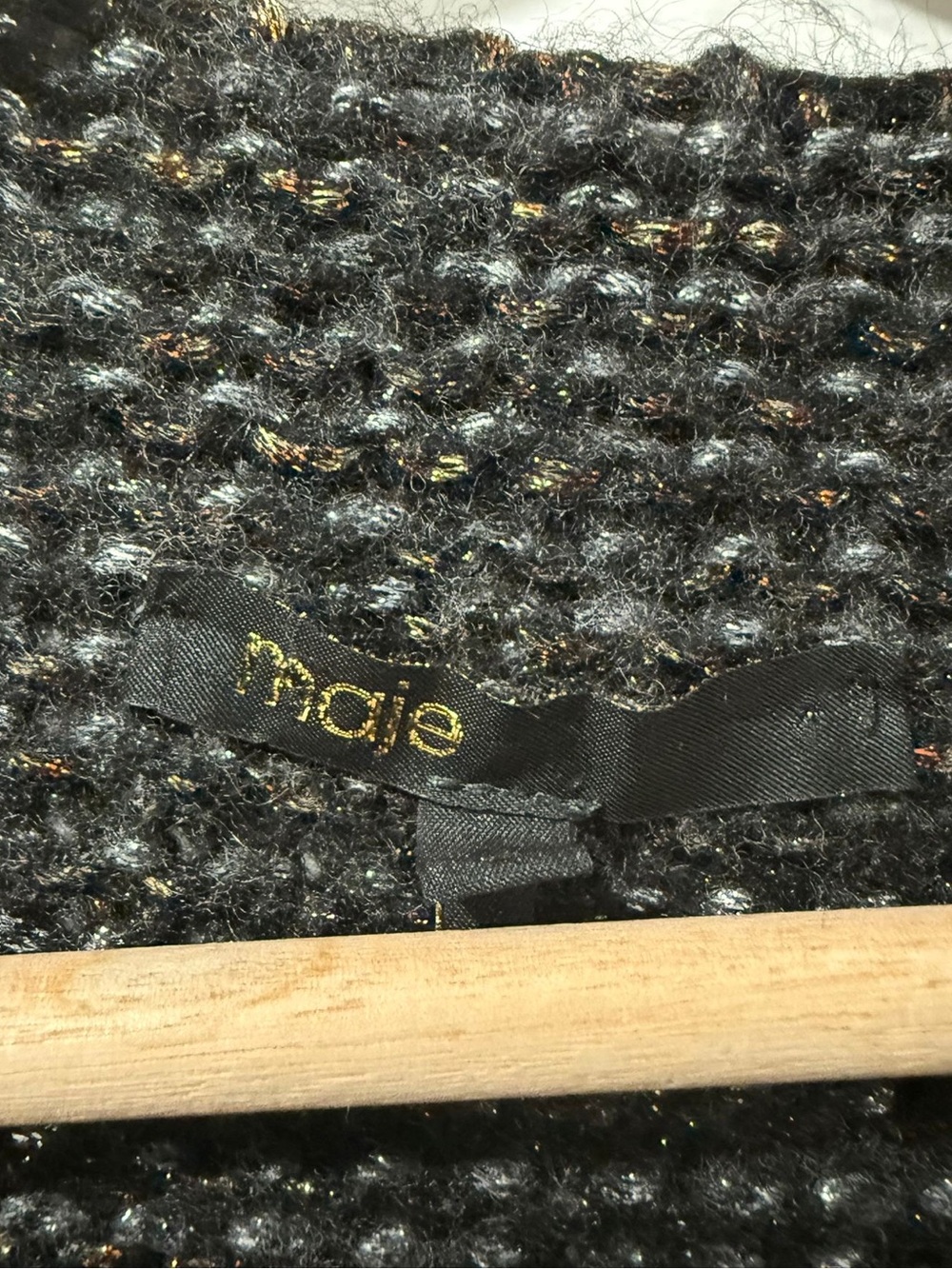 Maje Metallic Knit Wool Blend Sweater Size 3 Black Gold Sparkle - Picture 7 of 10